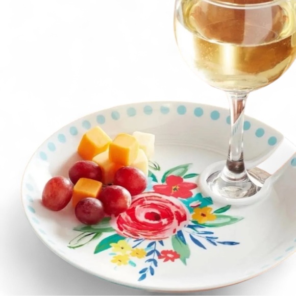 Pioneer Woman 4pc Appetizer Plates Floral Wine Glass Holder Melamine Set - Picture 1 of 7